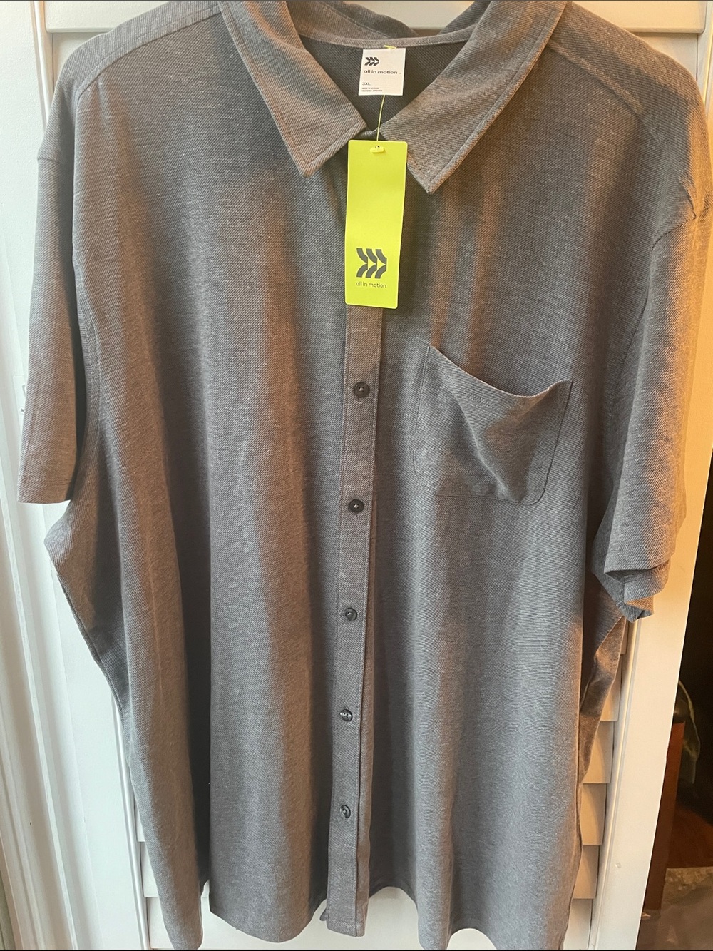 all in motion Men's Gray Short-Sleeve Button-Down Polo Shirt